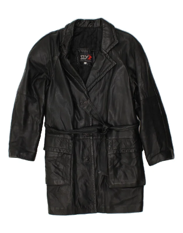 Early Access VINTAGE Womens Leather Coat UK 14 Medium Black Leather