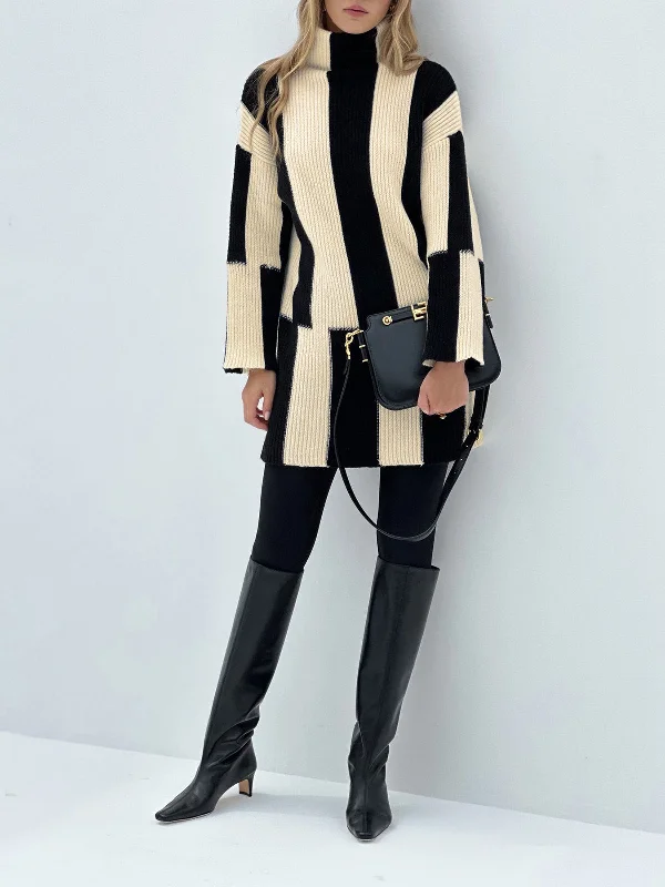 Value Deals Chunky Knit Graceful Stripe Turtleneck Sweater