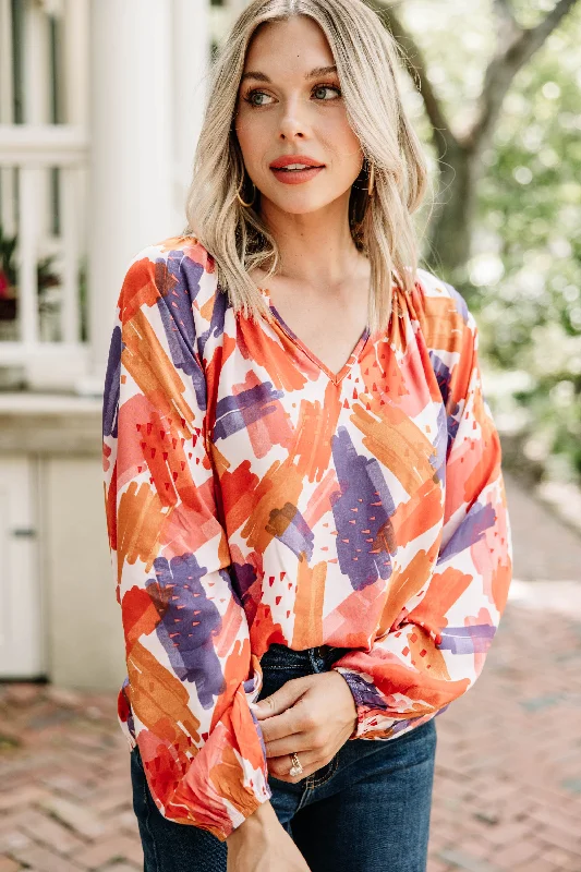 One-Day Only Before You Know It Orange Abstract Blouse