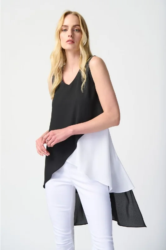 Price Rollback Joseph Ribkoff Black/Off-White Color Block Sleeveless Asymmetric Tunic Top 241306