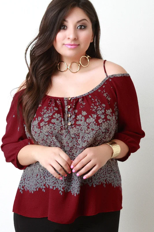 Deep Discounts Cold Shoulder Floral Print Boxy Top