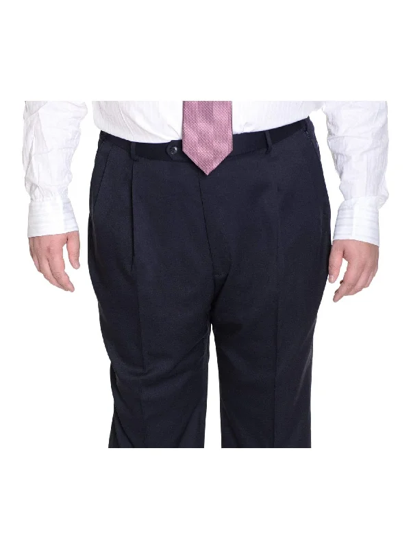 Palm Beach Mens Solid Navy Blue Double Pleated Wool Blend Dress Pants