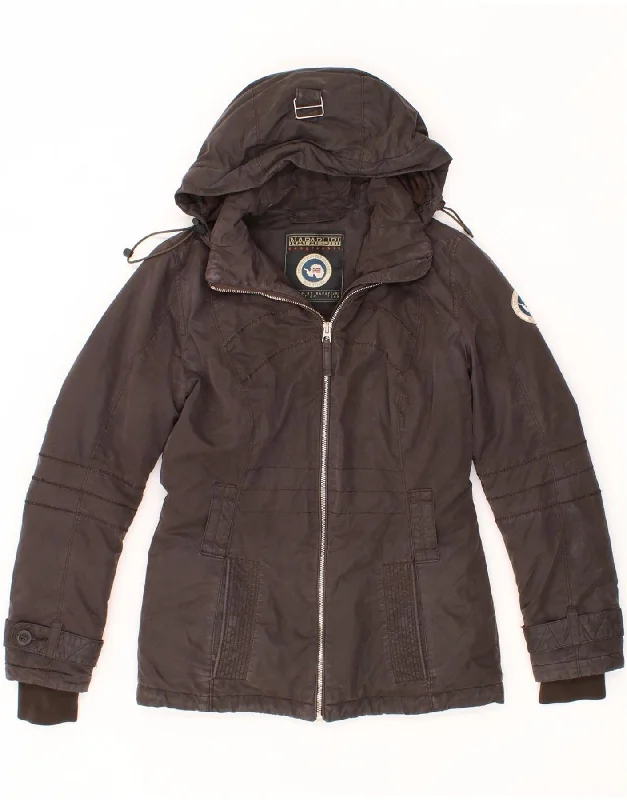 Limited Time NAPAPIJRI Womens Hooded Windbreaker Jacket UK 10 Small Brown Polyester
