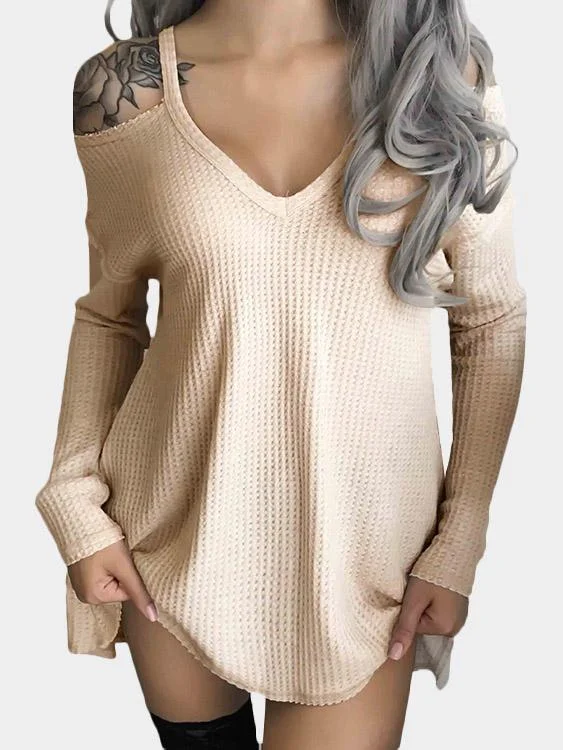 Unmissable Offer Custom V-Neck Plain Long Sleeve Beige Top