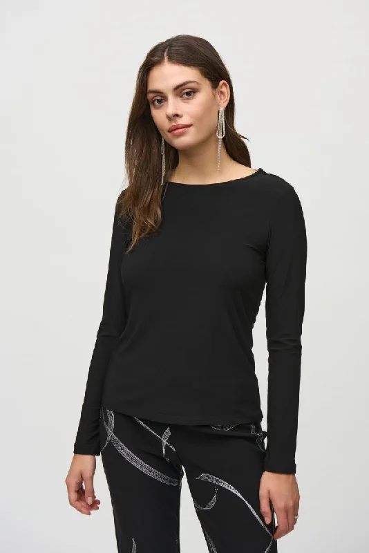 Steals and Deals Joseph Ribkoff Back Chain Detail Long Sleeves Fitted Top 244113