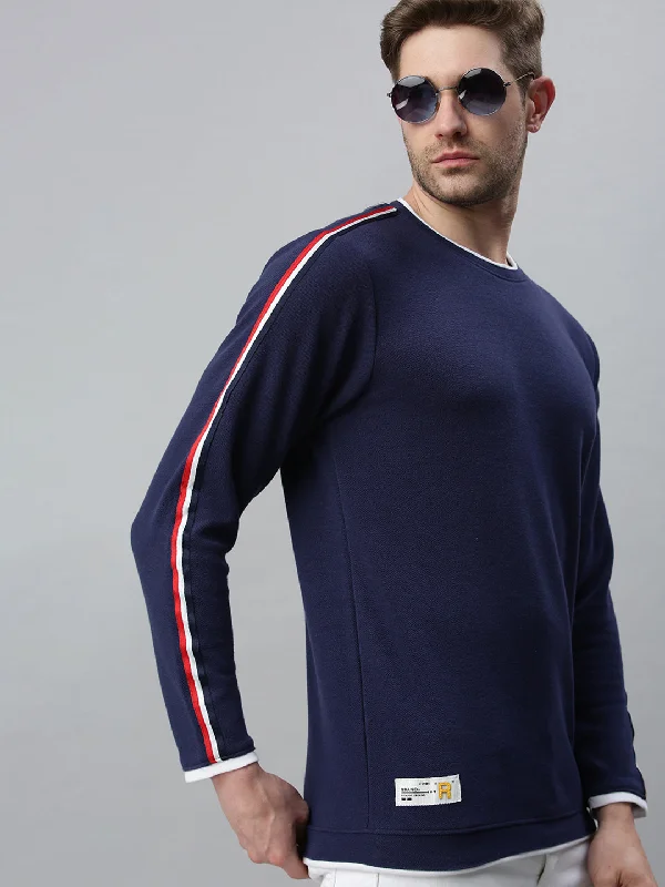 Men Solid Navy Blue Sweatshirt