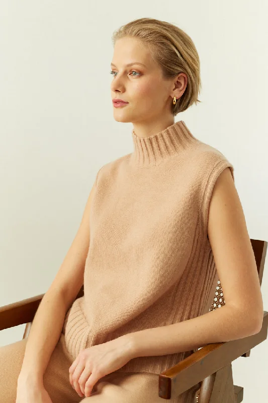 Great Deals Warm-Beige Cashmere Funnel Tank