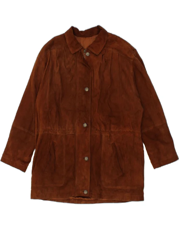 Hurry Up VINTAGE Womens Suede Coat EU 42 Large Brown Leather