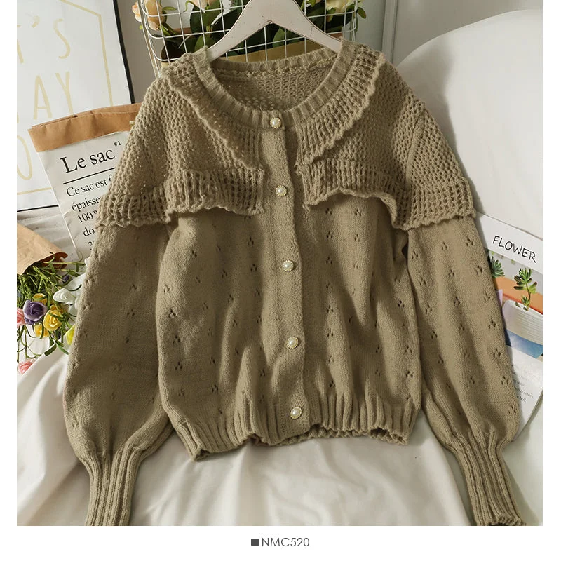 Limited Time Offer Sweater women's round neck single breasted long sleeved sweater  1893