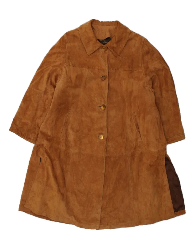 Final Markdown VINTAGE Womens Suede Overcoat UK 14 Large Brown Leather