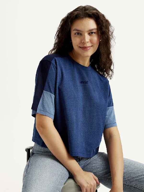 Special Offer Women's Colorblock Crew Neck T-shirt