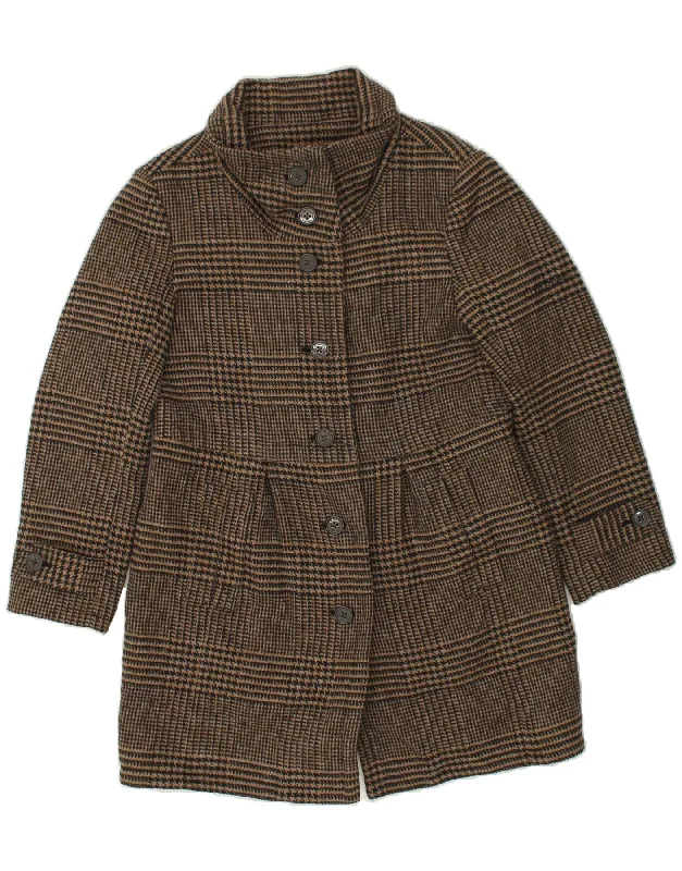 Unbeatable Prices CALVIN KLEIN Womens Overcoat UK 18 XL Brown Houndstooth Polyester