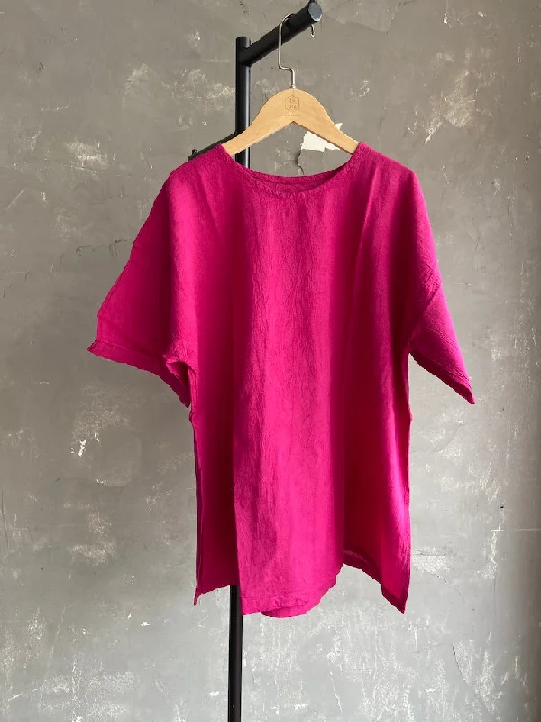 Weekend Savings Fiesta Hand Dyed Long Top in Hot Pink