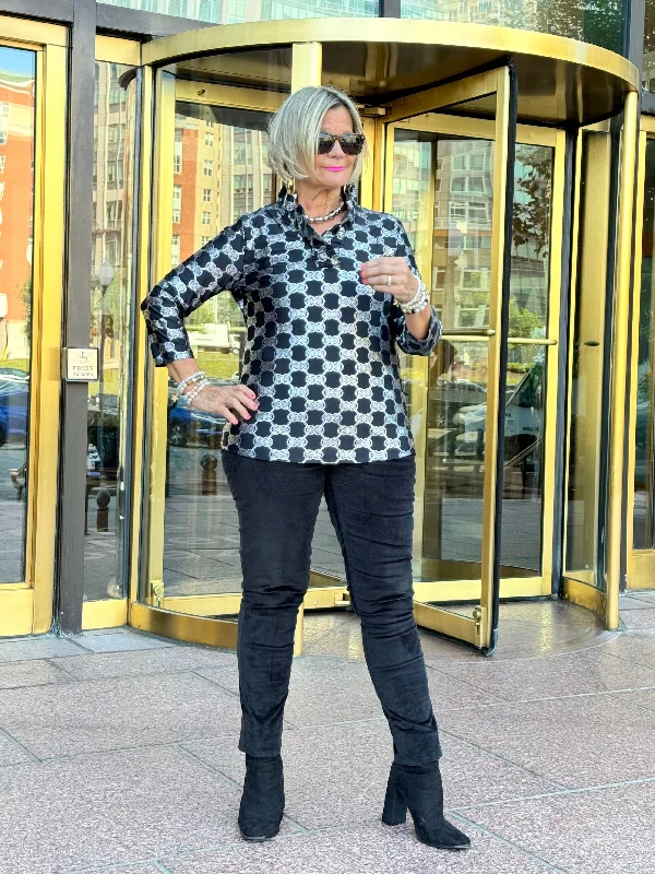 Final Sale LULU-B BLACK & SILVER RUFFLE TOP