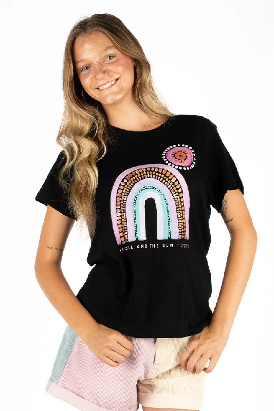 Weekend Bargains to Love People And The Sun Black Cotton Crew Neck Women's T-Shirt