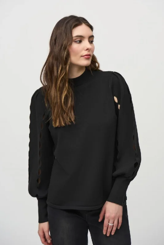 Markdown Sale Joseph Ribkoff Black Mock Neck Long Puff Sleeve Top 244912