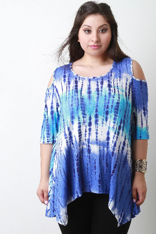 Cash Savings Cold Shoulder Sharkbite Tie Dye Top