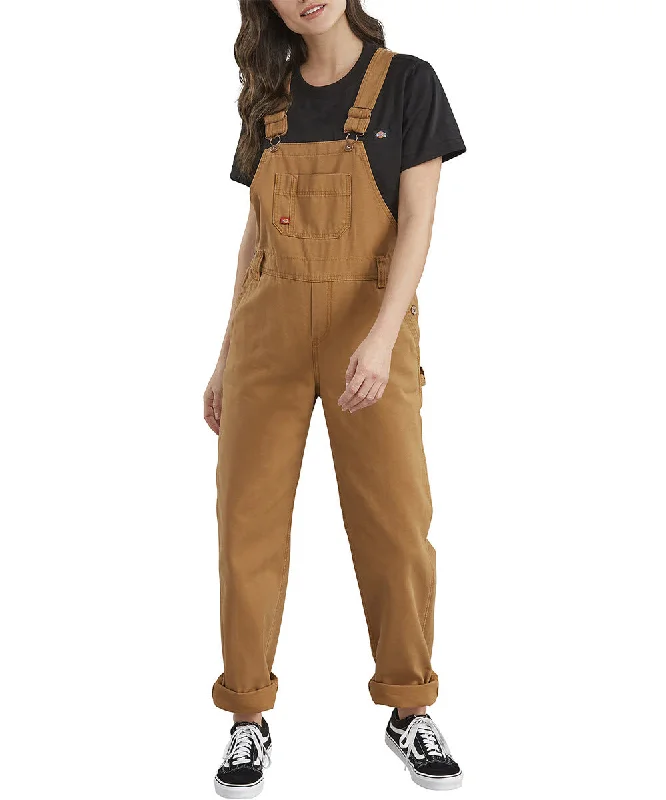YEAR-End Clearance Dickies Women's Relaxed Fit Bib Overalls - Rinsed Brown Duck