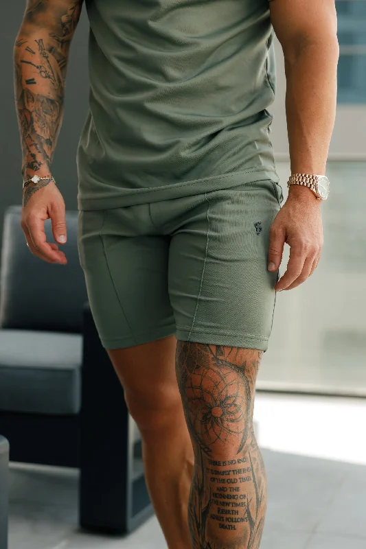 Daily Deals Father Sons Scuba Olive / Black Elasticated Drawstring Pintuck Shorts - FSH1113