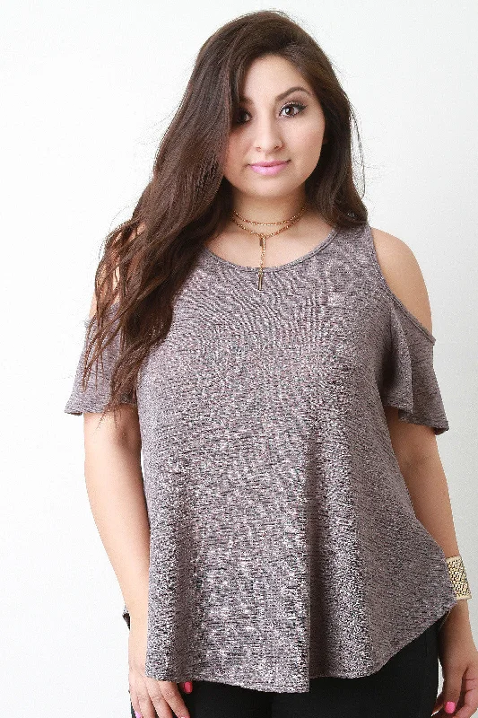 Flash Deals Cold Shoulder Marled Knit Top