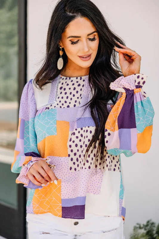 Weekend Deals That Excite Do Your Best Lavender Purple Abstract Patchwork Blouse