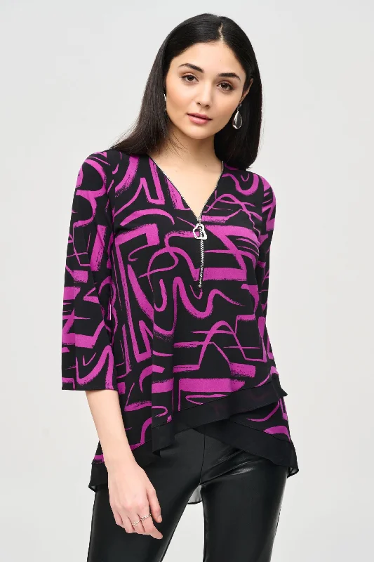 Weekend Bargains Just for You Joseph Ribkoff Black/Empress Abstract Print Asymmetric Top 243059