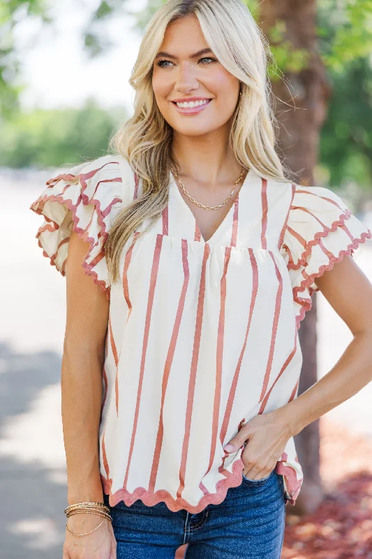 Bargain Bin As It Happens Rust Orange Striped Blouse