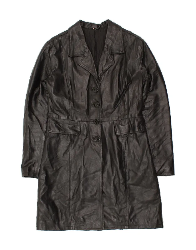 Stock Clearance VINTAGE Womens Leather Coat UK 10 Small Black Leather