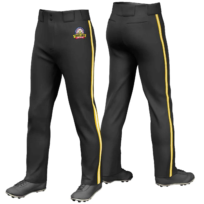 Custom Black Yellow White-Yellow Classic Fit Stretch Practice Loose-fit Baseball Pants