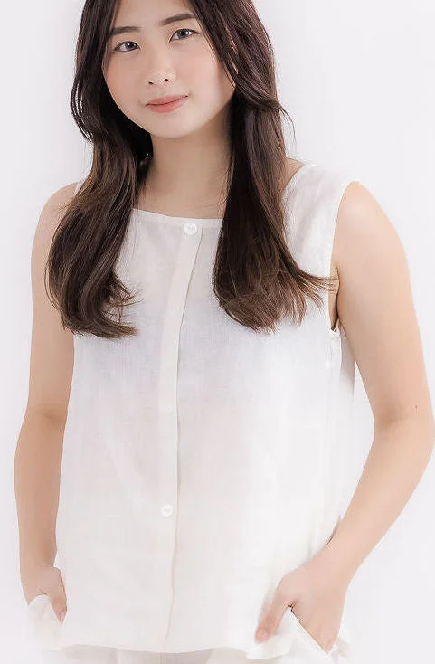 Take Action Linen Sleeveless Top in White