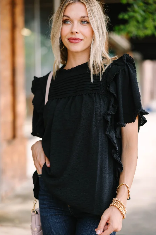 Deal Explosion Step It Up Black Ruffled Blouse