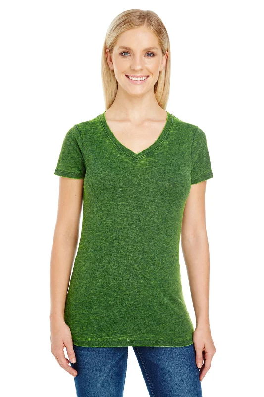 Price Slash Threadfast Apparel Womens Cross Dye Short Sleeve V-Neck T-Shirt - Emerald Green