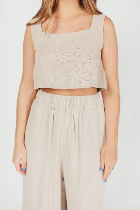 Value Pack Christy Linen-Blend Sleeveless Cropped Top in Sand
