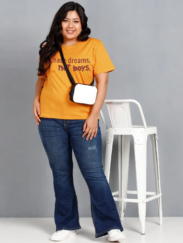Don't Wait Womens Regular fit Plus Size Printed T-shirt (Mustard)