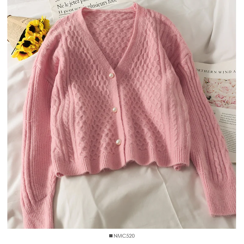 Exclusive Preview Sweater women's Plaid loose thin solid color sweater Korean V-neck  1884