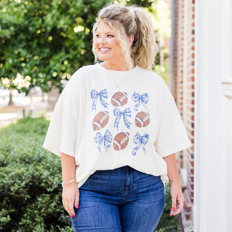 Price Break Footballs & Bows Boyfriend Tee, Ivory