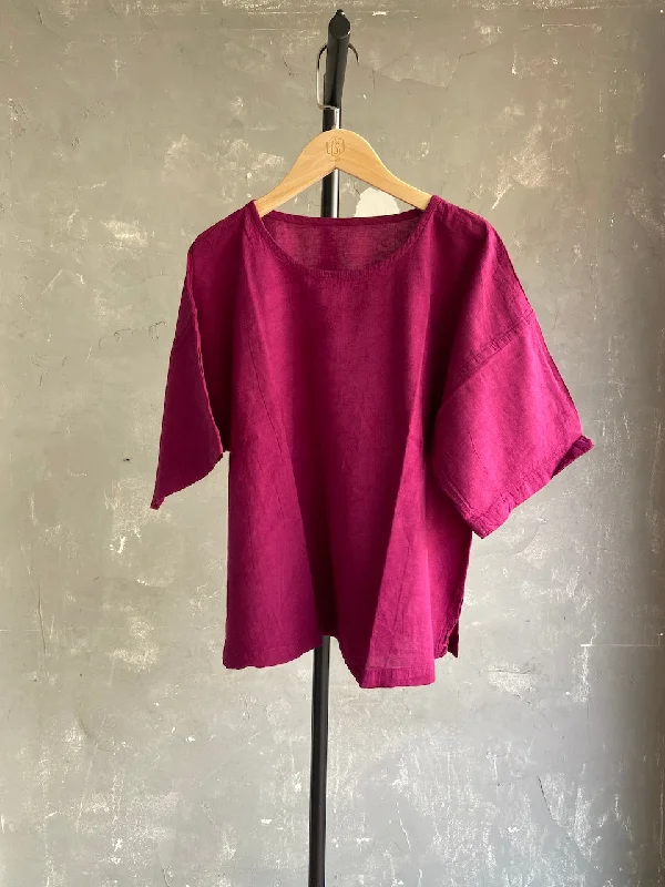 Weekend Discounts Worth Grabbing Hand Dyed Short Top in Wine