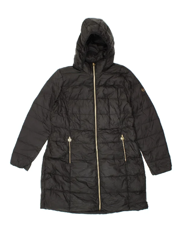 Quick Sale MICHAEL KORS Womens Hooded Padded Coat UK 14 Large Black Nylon