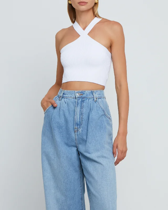 Price Break Sculpting Knit Criss Cross Cropped Halter Tank
