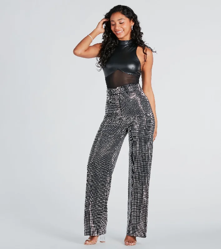 Great Bargain Gorgeous Bling Rhinestone Belted Wide-Leg Pants