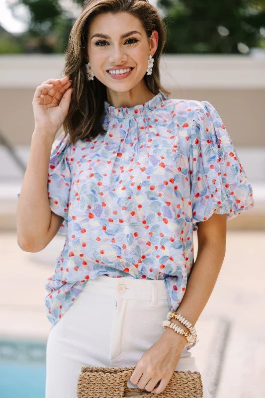 Seasonal Clearance All The Fun Light Blue Floral Blouse