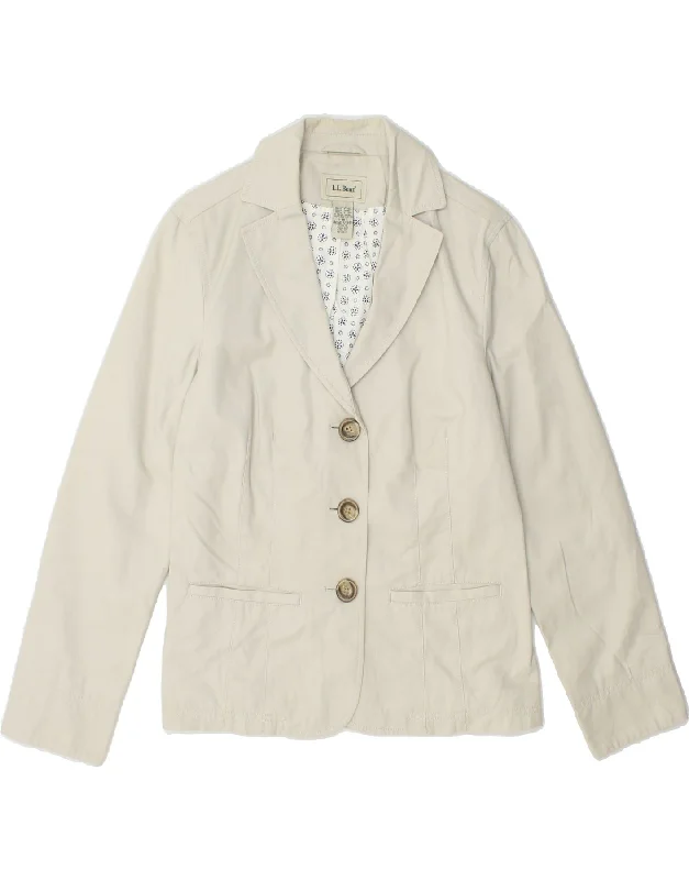 New Deal L.L.BEAN Womens 3 Button Blazer Jacket US 8 Medium Grey Cotton