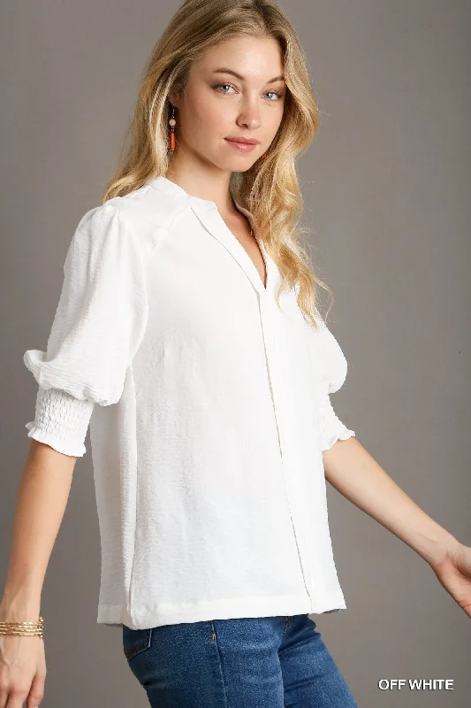 Super Bargain Umgee Off-White Split Neck Top
