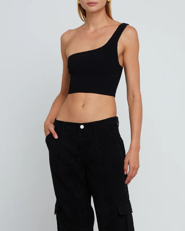 Markdown Madness Sculpting Knit One-Shoulder Cropped Tank