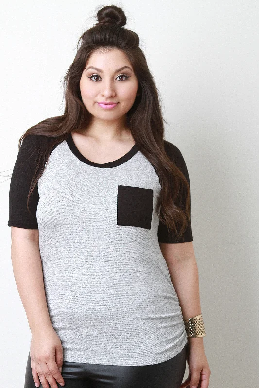 Reduced Rates Color Block Round Neck Pocket Top