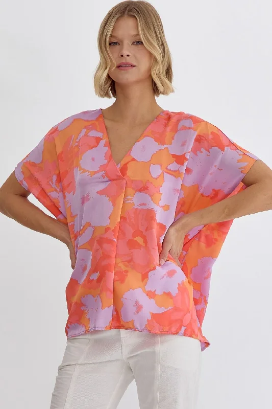 Discount Deals Entro Orange Floral Print Top