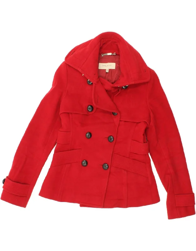 Holiday Sale KAREN MILLEN Womens Pea Coat UK 10 Small Red Wool