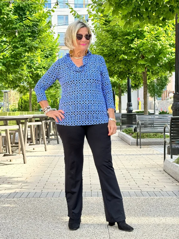 Act Now LULU-B SHADES OF BLUE RUFFLE TOP