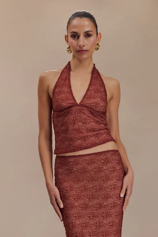 Unmissable Offer Asher Sheer Lace Halter Top - Chilli