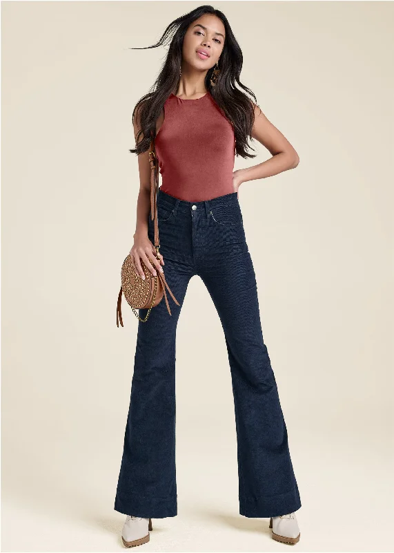 Can't Be Beat Corduroy Flared Pants - Navy